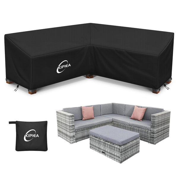 Kipiea V Shaped Garden Furniture Covers Waterproof, 420D Heavy Duty Oxford Fabric Outdoor Rattan Corner Sofa Covers with Windproof, Garden Sofa Cover,