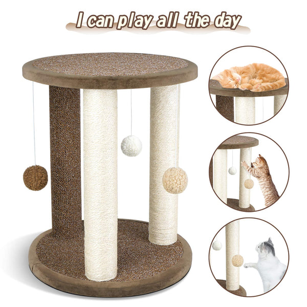 Aibuddy Cat Scratching Post, Scratching Tower with 3 Scratcher Posts?Carpeted Base Play Area and Perch (Cat Interactive Toys, Dangling Ball,East to