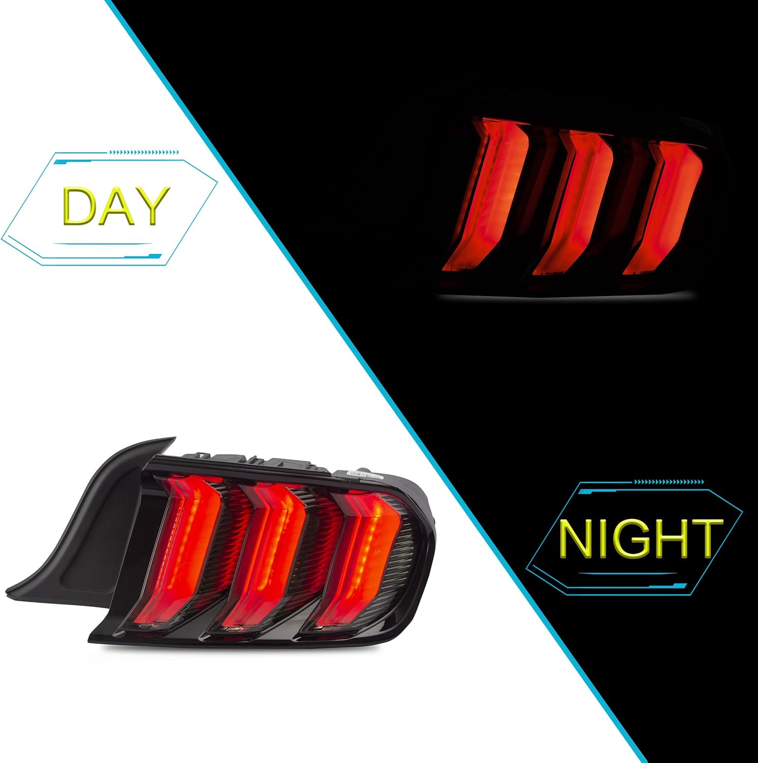 VLAND LED Tail lights Assembly Compatible with Ford Mustang 2015-2020, Rear Lights with Sequential Amber+Red Turn Signal (5 Lighting Modes) Smoked