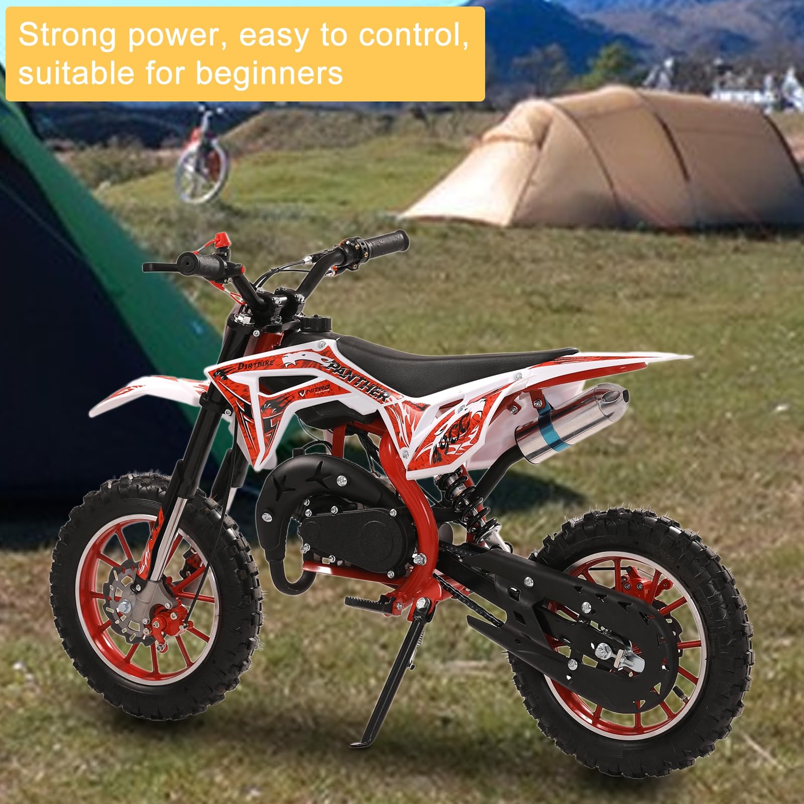 gihusrzx 50cc Dirt Bike for Adults & Kids, 2-Stroke Mini Bike Gas Powered Off Road Trail Motorcycles with Speeds up to 25 MPH, 330IBS Motorbike for Uphill and Off-Road Conditions for Youth Riders Red