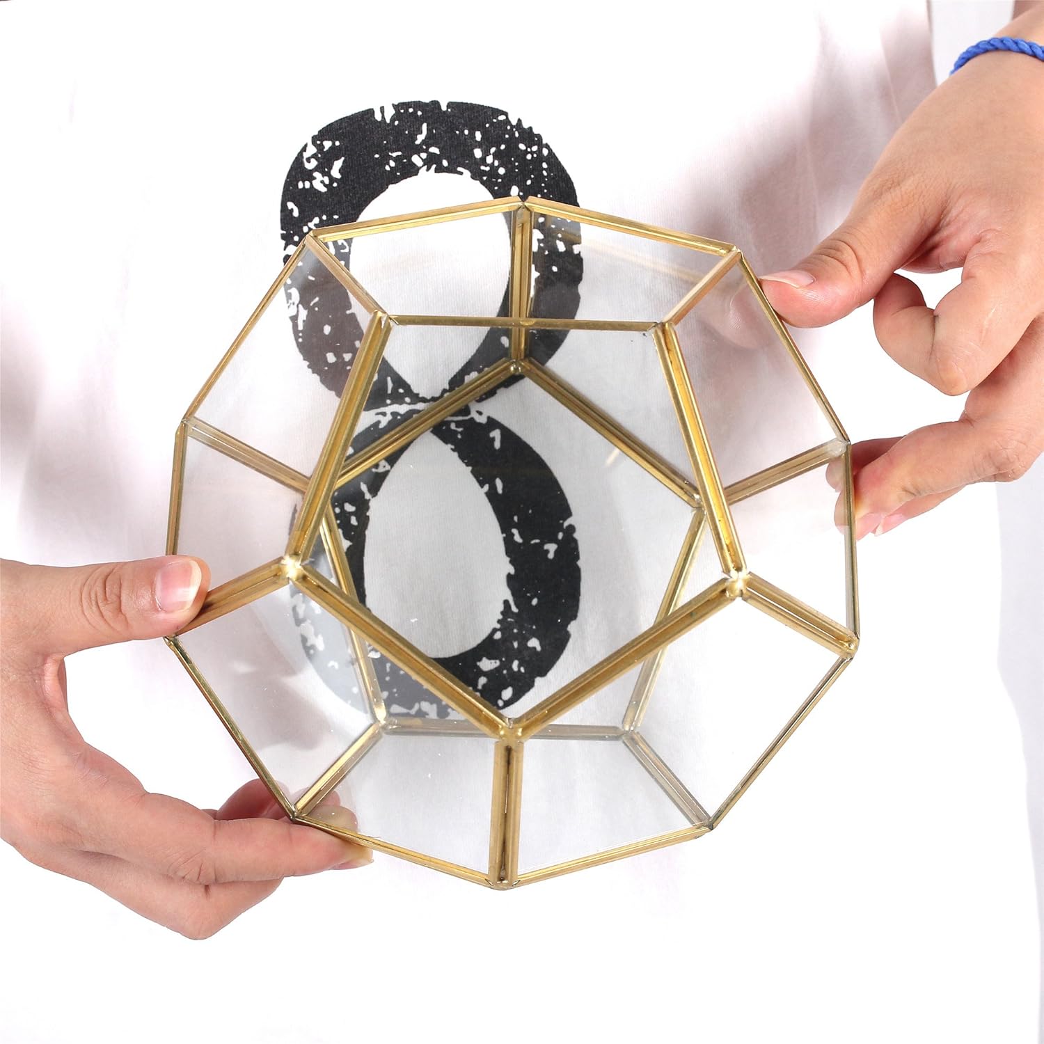 NCYP Geometric Glass Terrarium for Succulent - 17.5x17.5x15 cm Small Ball Shape Glass Display Planter Pot - Wedding Tabletop Centerpiece - Indoor Brass Decor, Gold (No Plants)