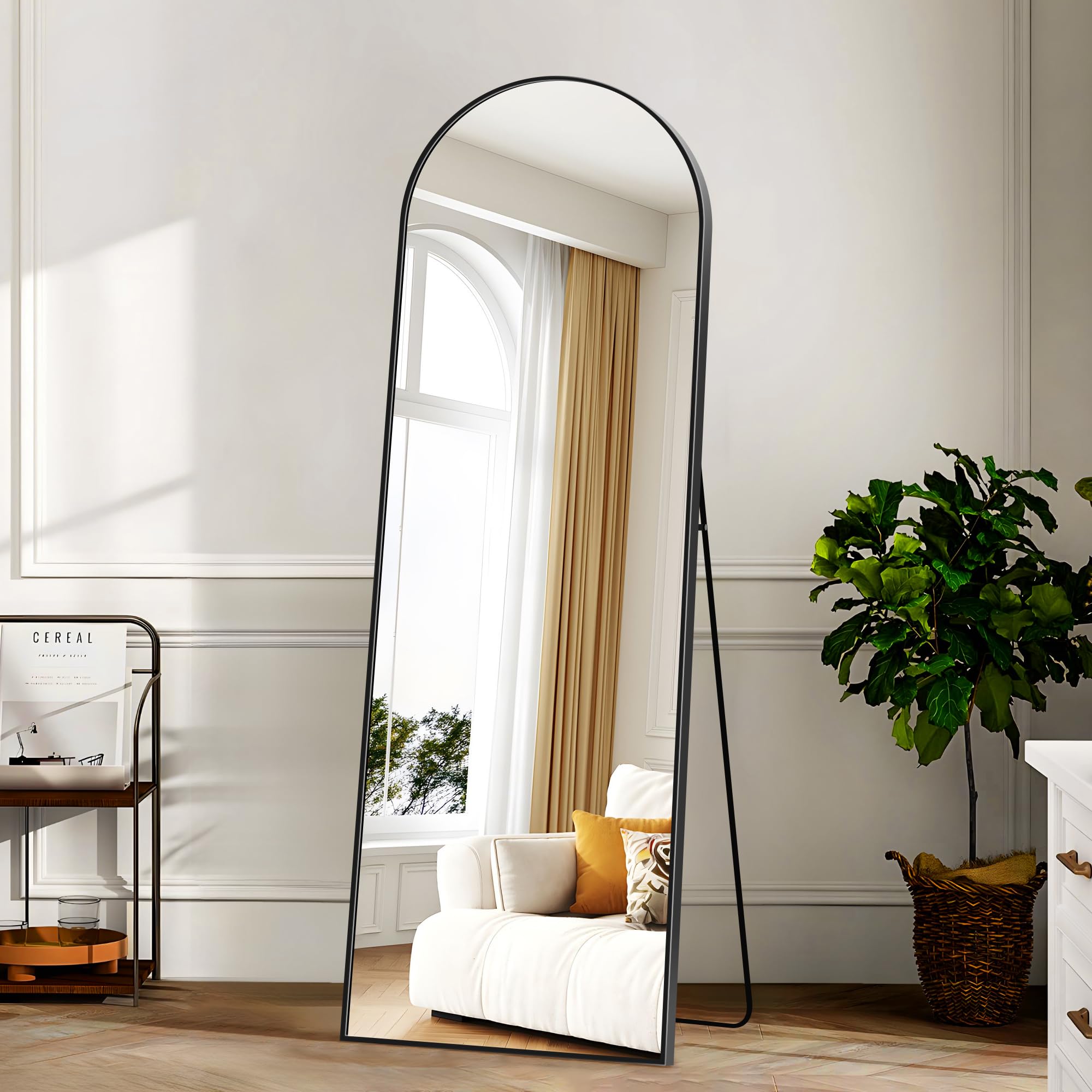 KOCUUY Arched Full Length Mirror, 161 x 52 cm Wall Mirrors, Standing or Leaning Full Body Mirror with Aluminum Alloy Frame, Suitable for Bedrooms,