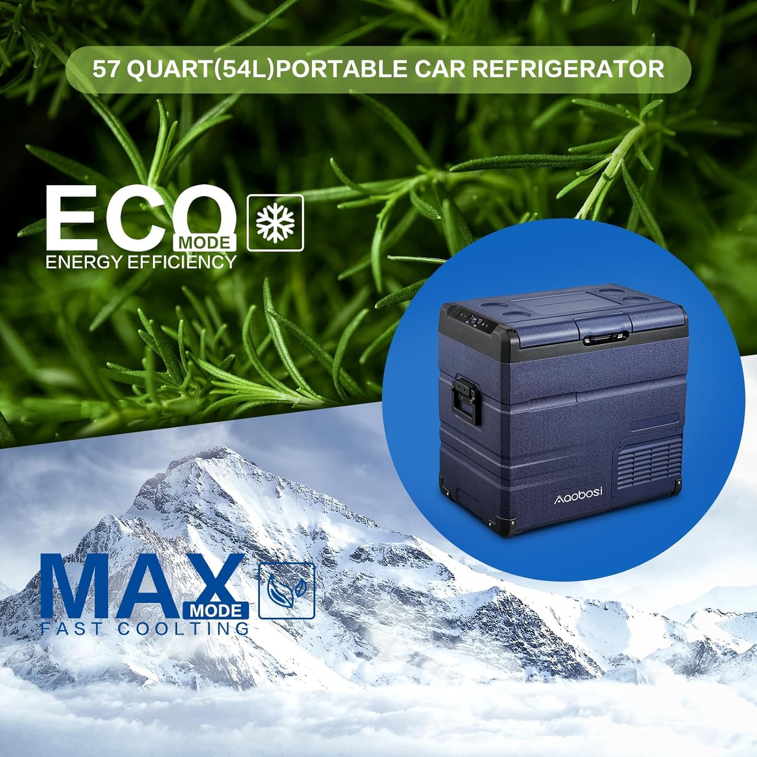 AAOBOSI Compressor Camping Fridge 95L, Car Fridge Dual Zone with 12/24V DC and 100-240V AC, -20°C to 20°C Portable Freezer for Car, Campervan, Lorry, Truck, Boat