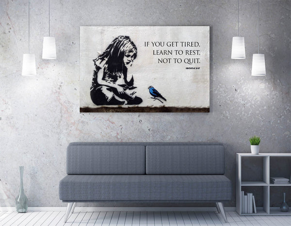 CanvasArtShop BANKSY GIRL BLUE BIRD QUOTE FRAMED CANVAS WALL ART PRINT ARTWORK GRAFFITI (36in x 24in / 91cm x 60cm)
