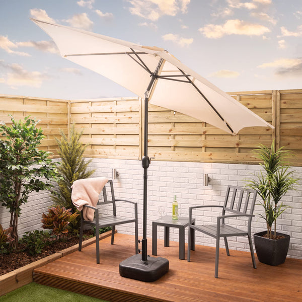 Alfresia 2.7 Metre Parasol - Round with Push Button Tilt, Outdoor Table Parasol Umbrella with Crank Handle, Garden Patio Sun Shade, Grey, Easy Assemble