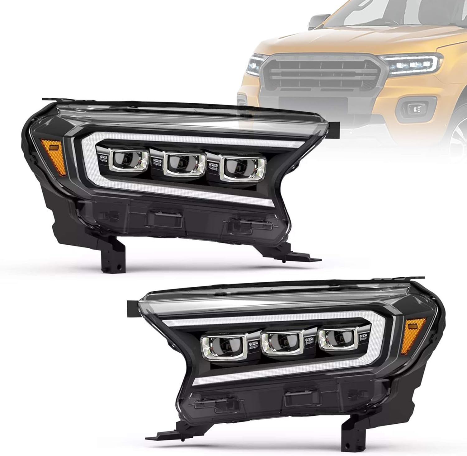 VLAND Headlight Pair Suitable for Ranger T6 T7 T8 T8 XL XLT Wildtrak 2015-2021 with Sequential Indicators (Clear) LHD