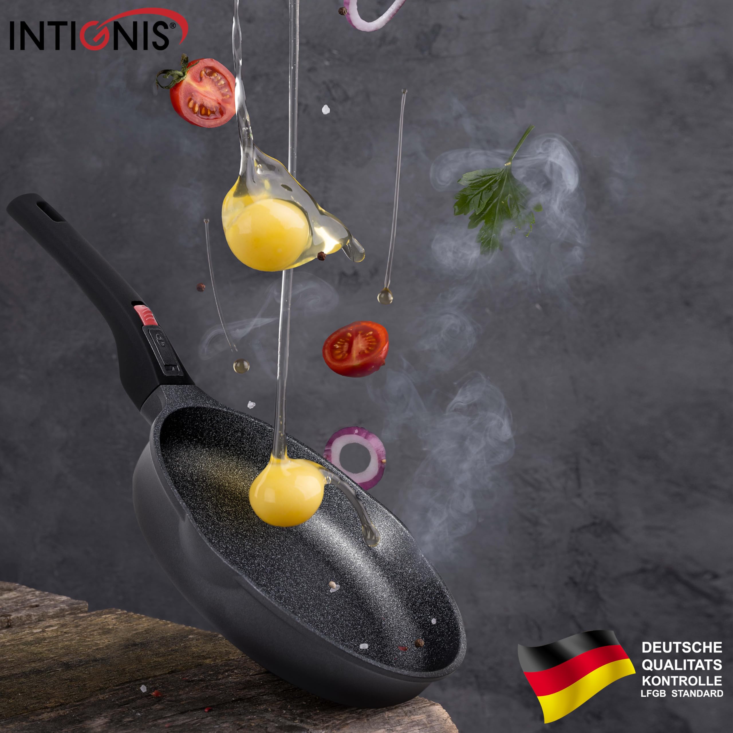 INTIGNIS Frying Pans 30 cm | Heavy Duty | Scratch Resistant | Detachable Handles | Induction, Gas, Electric Hobs Safe | Chemical Free Super Non-Stick