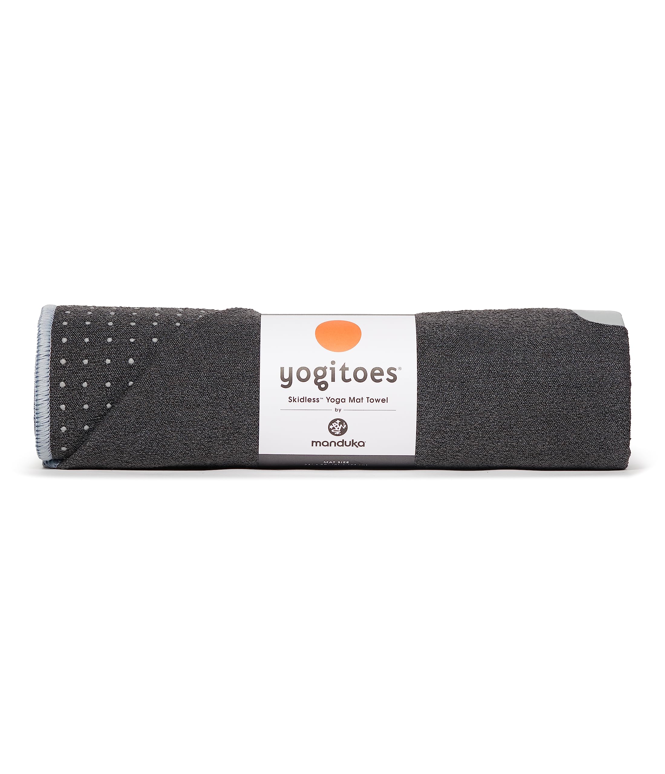 Manduka Yogitoes Yoga Towel for Mat, Non-Slip and Quick Dry for Hot Yoga with Rubber Bottom Grip Dots,Thin and Lightweight, 71 Inches, Grey