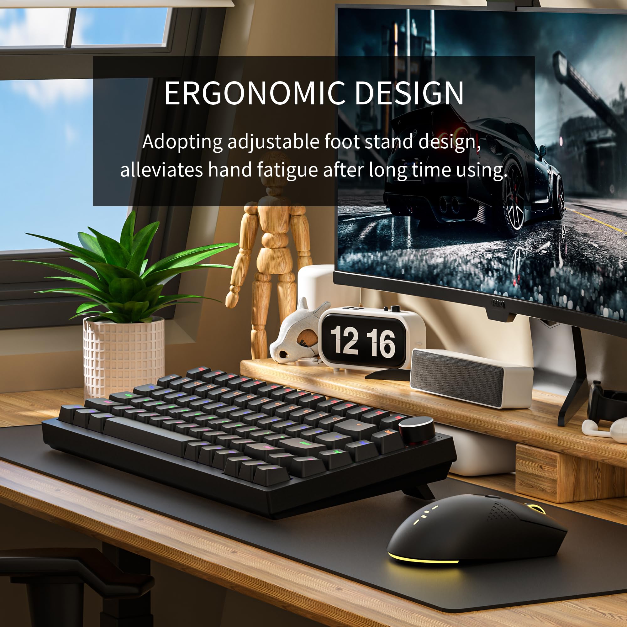 Newmen GM326 Mechanical Keyboard,Wired Gaming Keyboard,75% Percent TKL Hot Swappable Compact LED Backlit USB C Mechanical Gaming Keyboards with Knob for PC Windows Mac,QWERTY Layout,Black,Red Switches