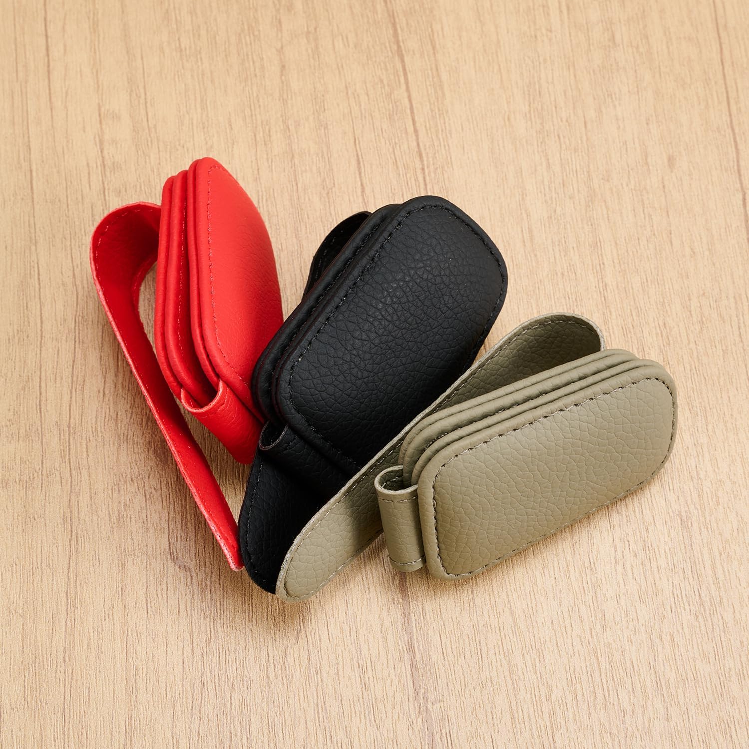 Premium Leather Sunglasses Holder for Car Visor - Luxury Car Accessories Organizer, Stylish Unisex Gift for Men & Women, Durable Eyeglass Case Clip with Compact Design (Black)