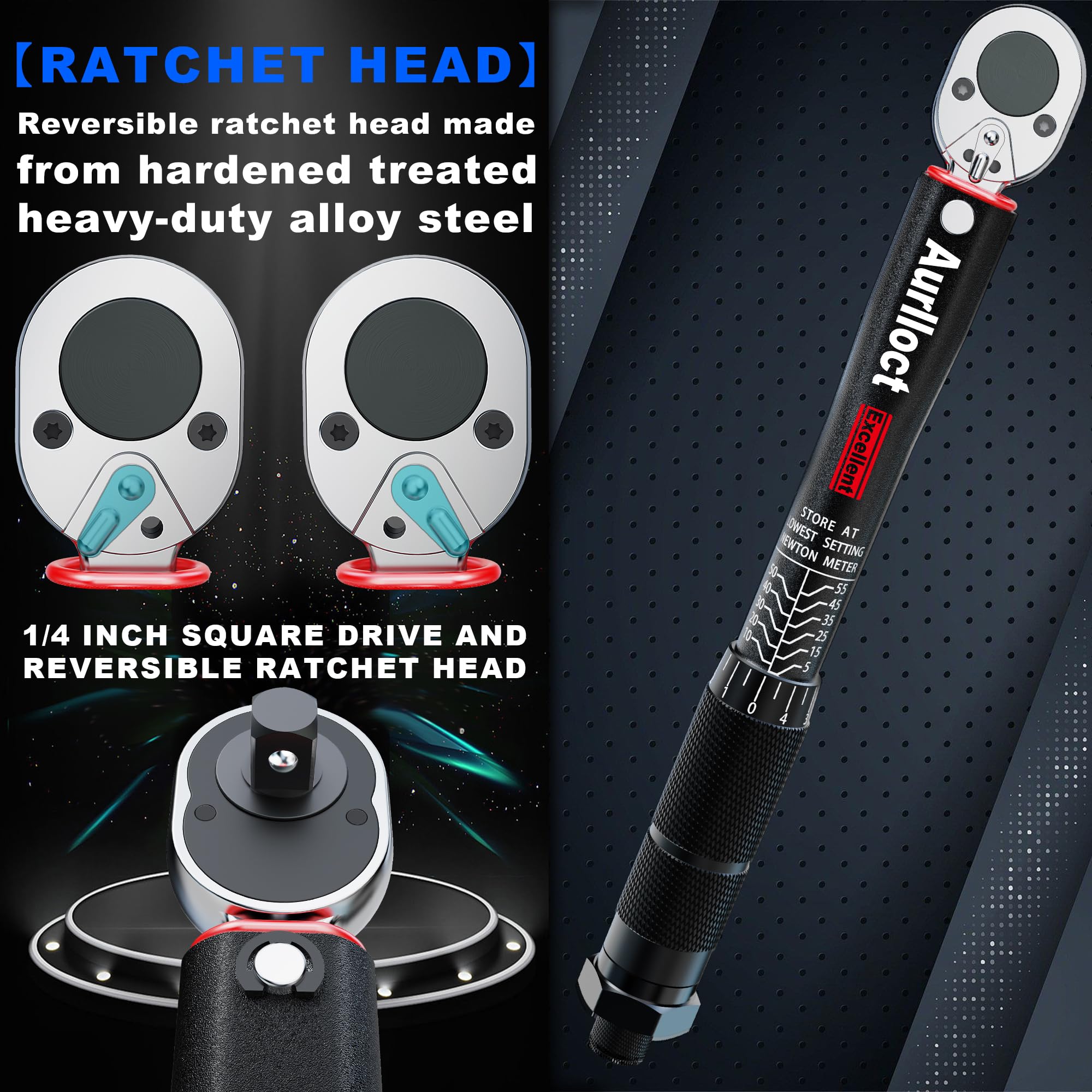 1/2" Torque Wrench Set, Car Wheel Torque Spanner 20-230 Nm with 3/8'' Adapter, ± 3% Accuracy, 72 Tooth for Car Repair, Tire Replacement Etc