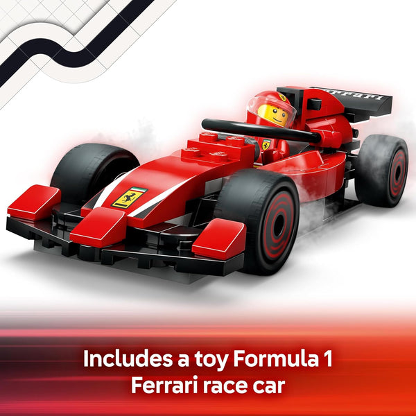 LEGO City F1 Pit Stop & Pit Crew with Ferrari Car Toy - Formula 1 Set incl. a Driver Minifigure, 4 Mechanics, Spare Tyres & Wheel Guns - Building Toys for 6+ Year Old Boys & Girls - 60443