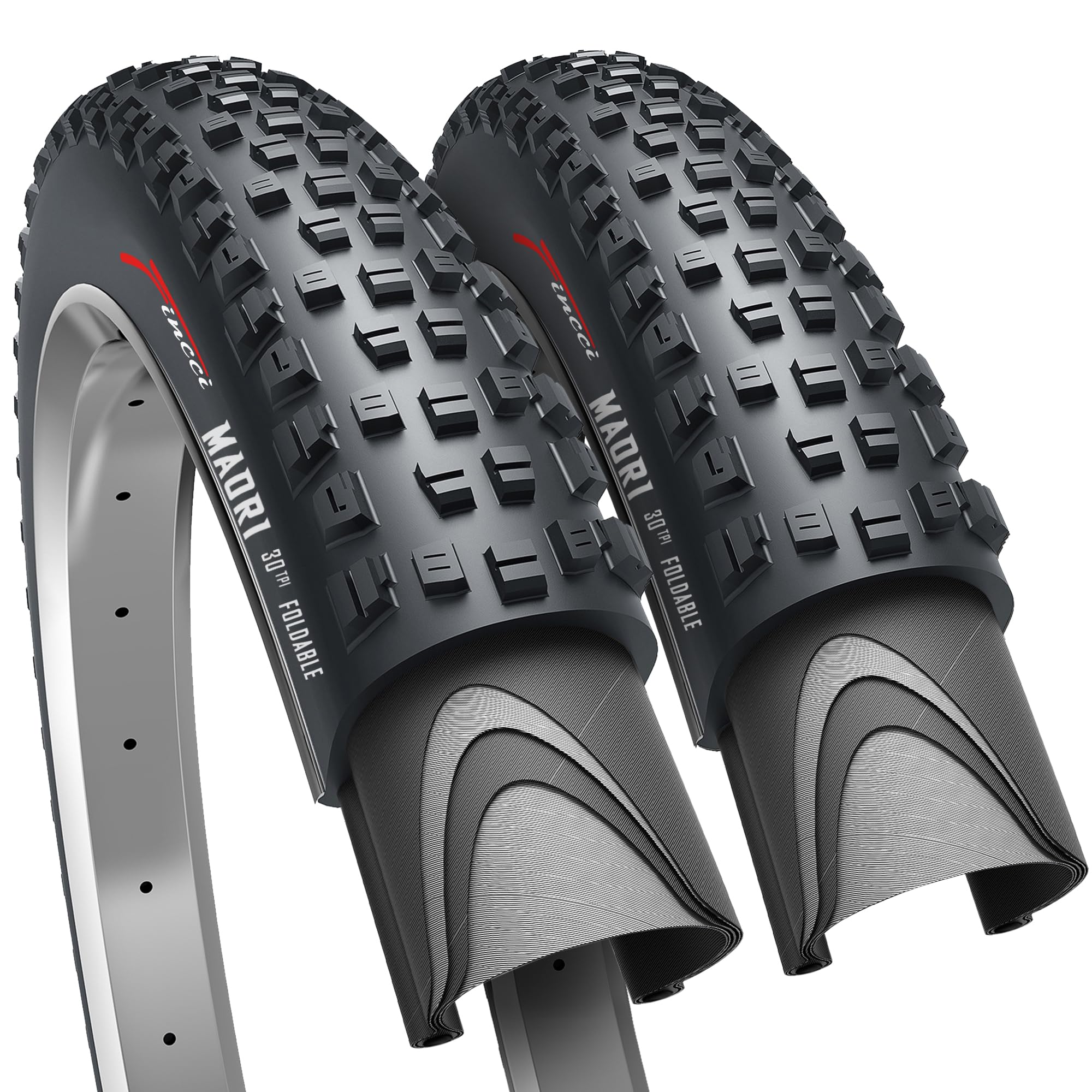 Fincci Fincci Bicycle Tyres MTB 27.5 x 2.35 inch - Pair Foldable Tires 27.5" - Tyres 60-584 for Electro, Hybrid & Mountain bikes, Pack of 2 for Riding
