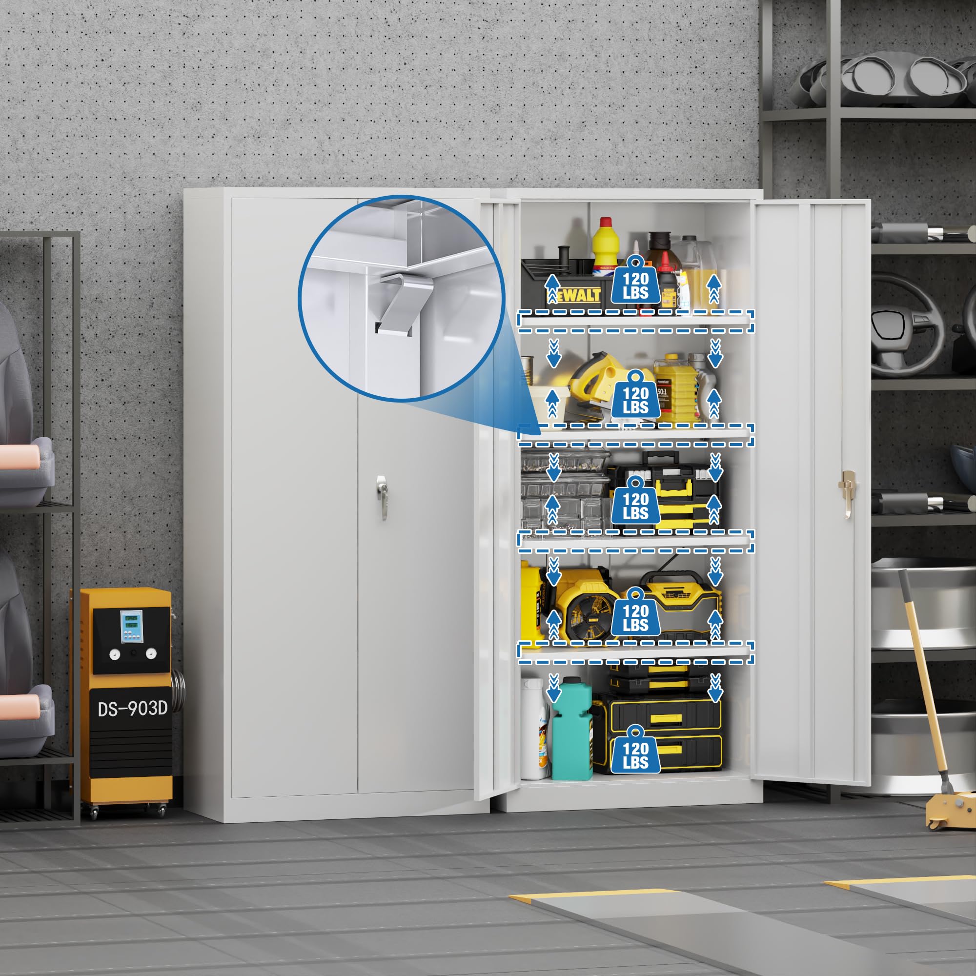 Metal Storage Cabinet with 2 Door and 3 Adjustable Shelves,140X80x40CM Steel Cabinet for Warehouse,Garage,Home,Office,Easy Assemble Required(Black/White)