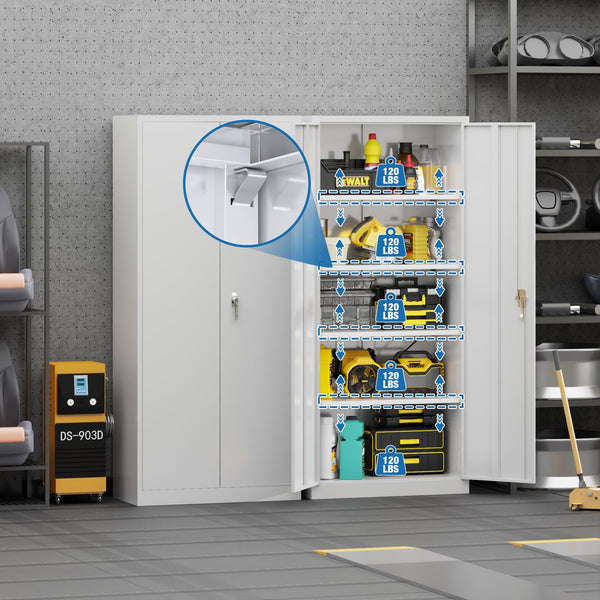 Metal Storage Cabinet with 2 Door and 3 Adjustable Shelves,140X80x40CM Steel Cabinet for Warehouse,Garage,Home,Office,Easy Assemble Required(Black/White)