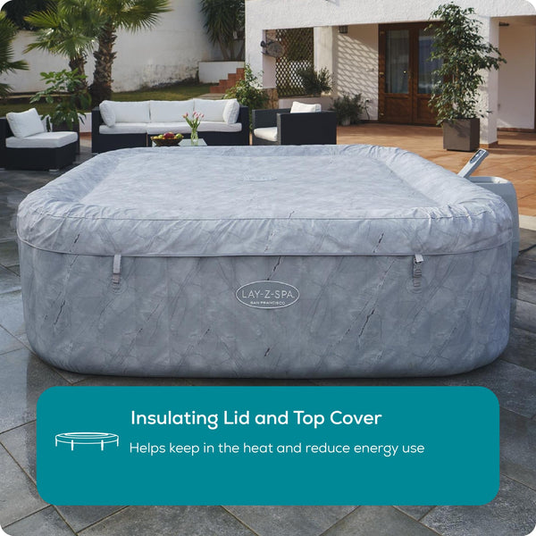 Lay-Z-Spa Santorini Pro Built in LED Light, 10 HydroJet System, Integrated Seats and Foot Massager Inflatable Hot Tub with Freeze Shield Technology, 5-7 Person, Grey