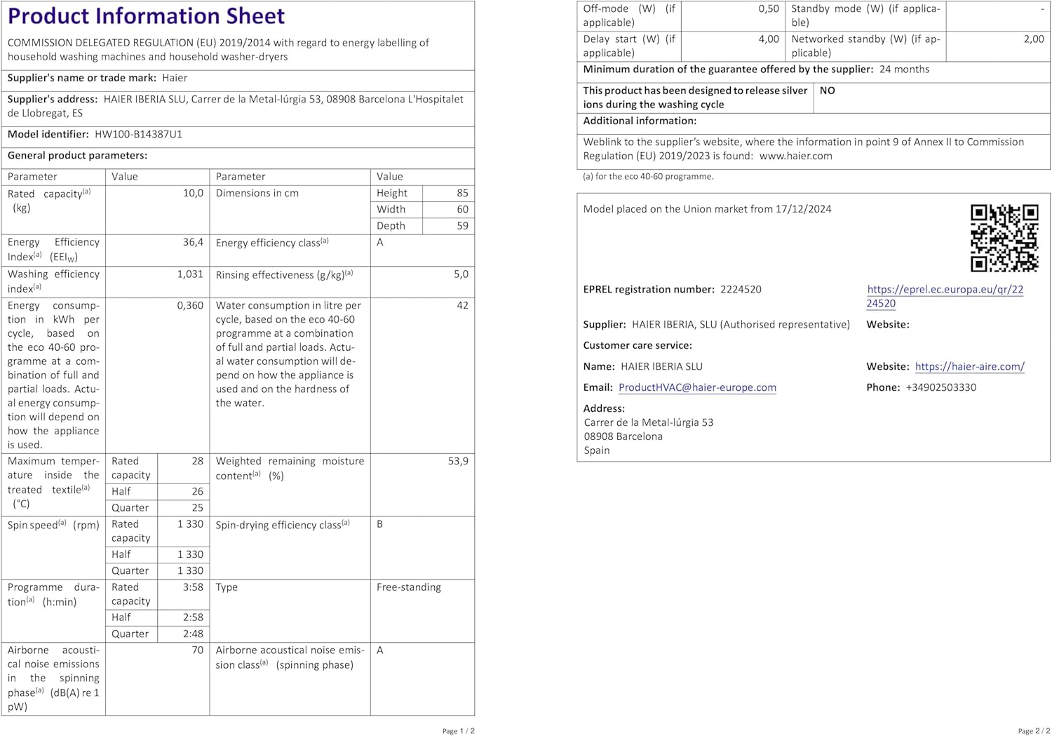 Haier X Series 9 Washing Machine, 10kg, 1400 rpm, A-30 percent Energy Class, Ultra Fresh Air, Refresh Cycle, Direct Motion Motor, 14 Programmes, White-Black Door, 57x60x85 cm -HW100-B14387UUK