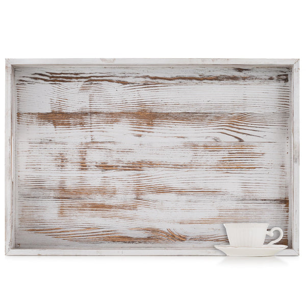 Hanobe Large Serving Ottoman Tray: Extra Large Wood Serving Tray with Handles Rustic White Decorative Coffee Table Trays Farmhouse Home Decor for