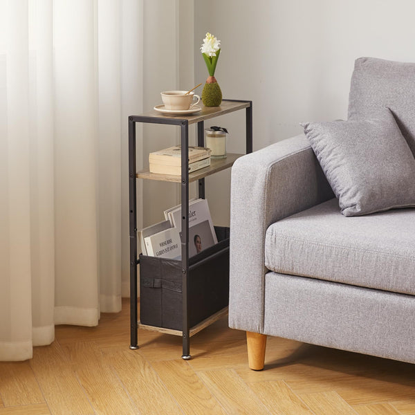 Aibiju Narrow Side Table with Storage Shelf,3-Tier Slim End Table with Fabric Basket,Modern Sofa Table Thin Side Table for Living Room, Bedroom