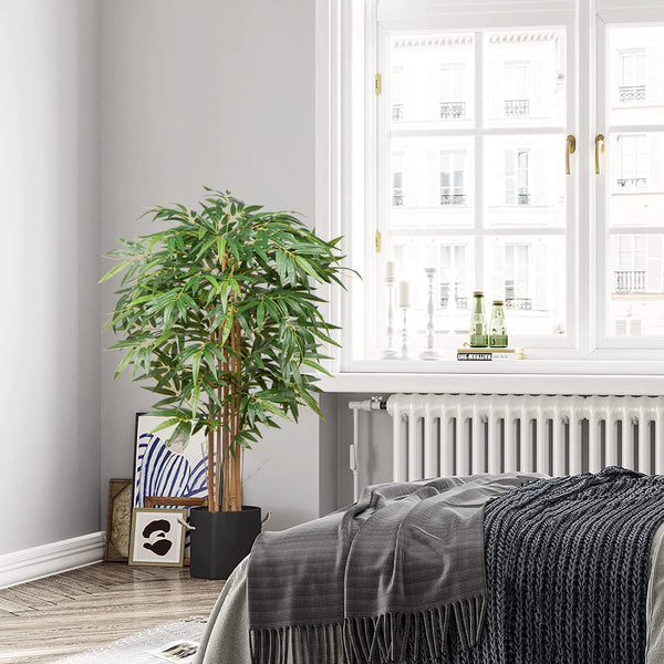 Hollyone 5ft Artificial Bamboo Plants Tall Artificial Plants, Decorative Fake Trees With Real Wood Trunks and Lifelike Leaves, for Home Living Room