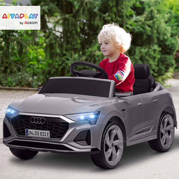 AIYAPLAY Audi Q8 E-tron Licensed Electric Car for Kids, 12V Electric Ride on Sportback Design with Remote Control, 4 Suspension Wheels, LED Headlamps, Music, Horn, for Ages 3-4 - Grey