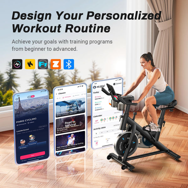 MERACH Exercise Bike with LED Display, Stationary Bike with Exclusive App for Customized Exercise Plans, Quiet Indoor Cycling Bike Exercise Equipment for Home Gym Use, 300lbs Weight Capacity