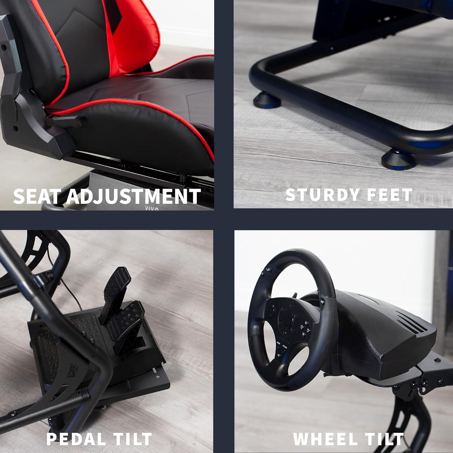 VIVO Racing Simulator Cockpit with Wheel Stand, Gear Mount, Chair and Frame Only, Fits Logitech, Thrustmaster, Fanatec, Compatible with Xbox One, Playstation, PC Video Game, Red Stripe, STAND-RACE1B