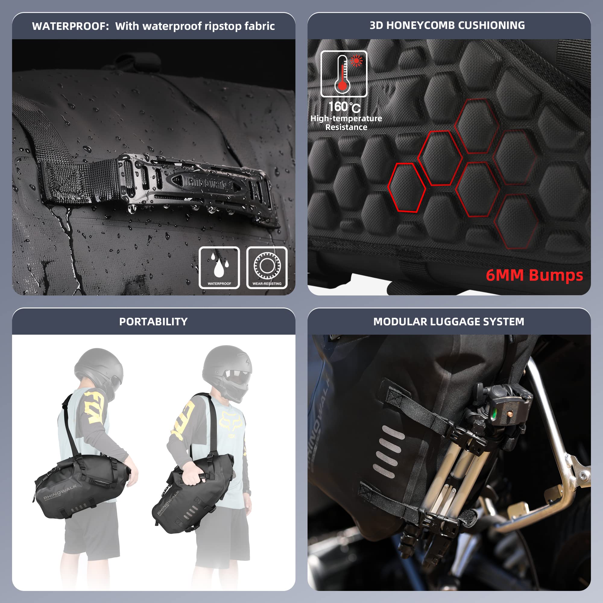 Rhinowalk Motor Pannier Bag Motorcycle Seat Bag Waterproof Travel Luggage Expandable19-26L, Black (MT4026)