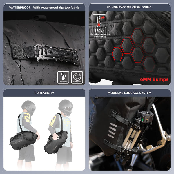 Rhinowalk Motor Pannier Bag Motorcycle Seat Bag Waterproof Travel Luggage Expandable19-26L, Black (MT4026)