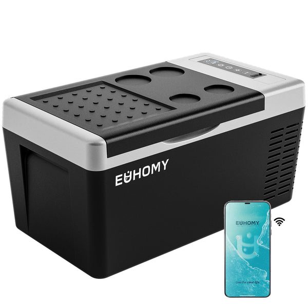 EUHOMY 18L Car Fridge, Compressor Fridge -20℃~20℃, Portable Refrigerator 12/24V DC 100-240V AC, Portable Freeze with APP Control for Camping, Travel, Boat