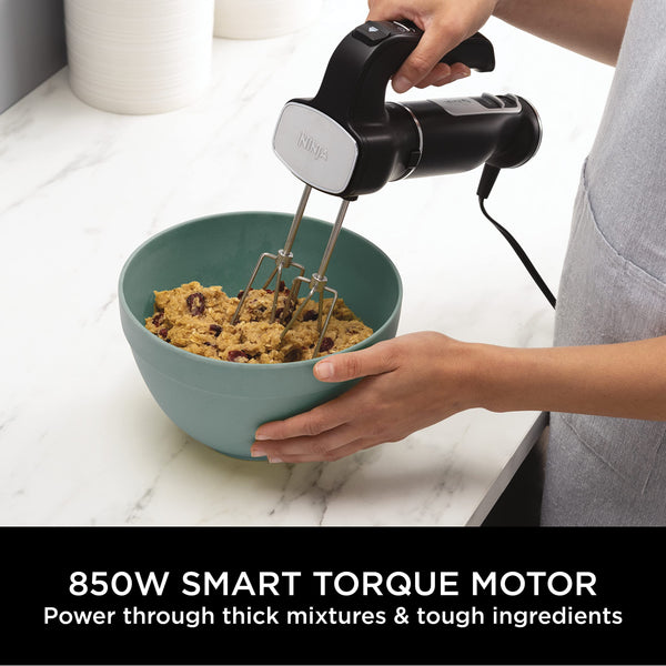 Ninja Foodi 3-in-1 Hand Blender, Hand Mixer & Chopper, Food Processor with 3 Attachments, 850W Powerbase, Immersion Blender, 5 Mixing Speeds, 2 Blending Speeds, 1.5m Cord, Black CI100UK