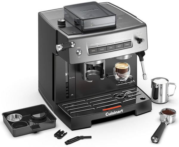 Cuisinart® Slim Espresso Machine | Espresso, Americano, Cold Brew | Integrated milk frother for Lattes and Cappuccino | 15-Bar Pressure, Bottomless Portafilter |Compact Design, Travel Mug Compatible