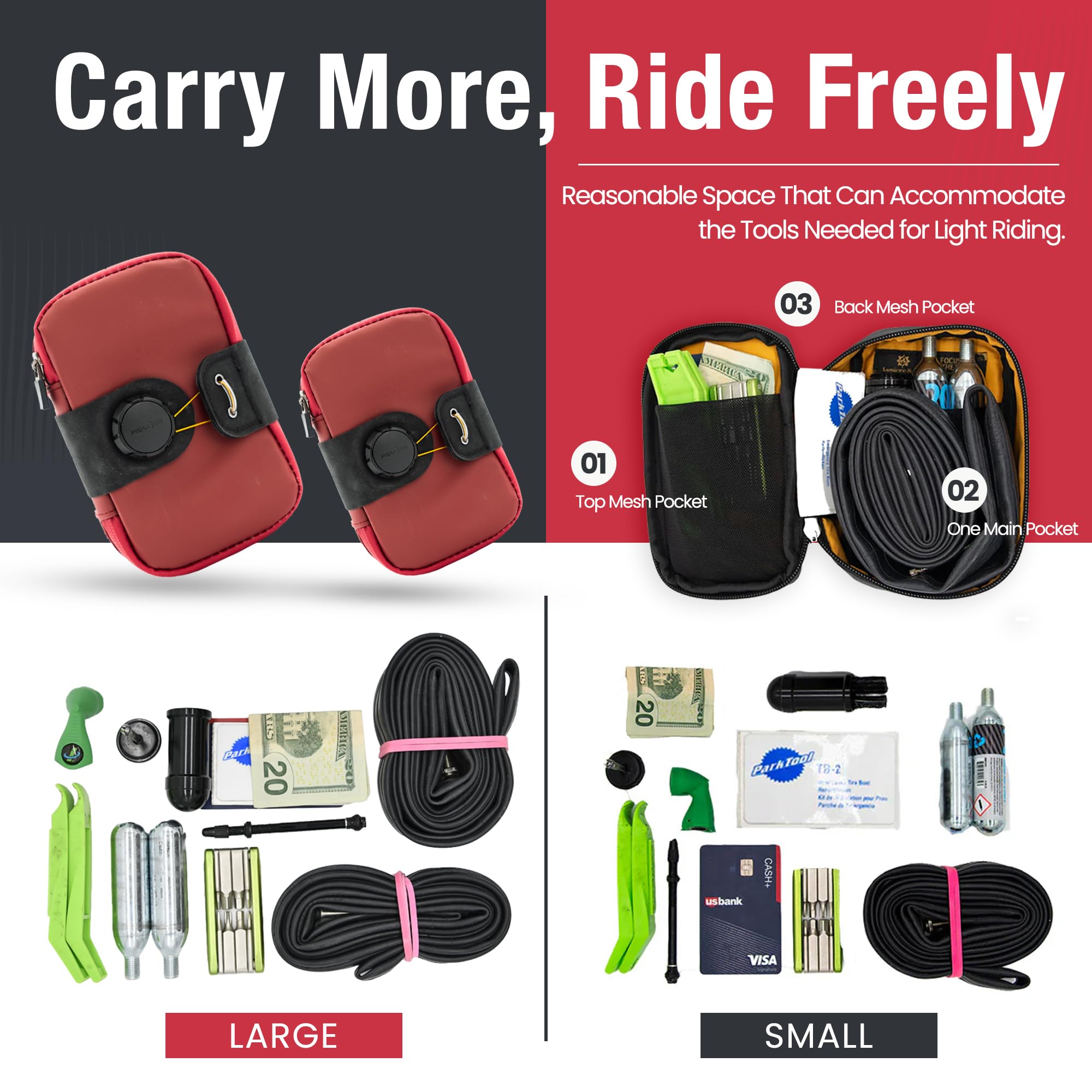 Lumiere & Co. Falcon Magnetic Bike Saddle Bag – 0.69L | 6" x 3.5" x 2" | Sleek Minimalist Brick Design, Fast Magnetic Buckle Attachment | Road Cycling–Specific Bike Seat Bag (Black, Large)