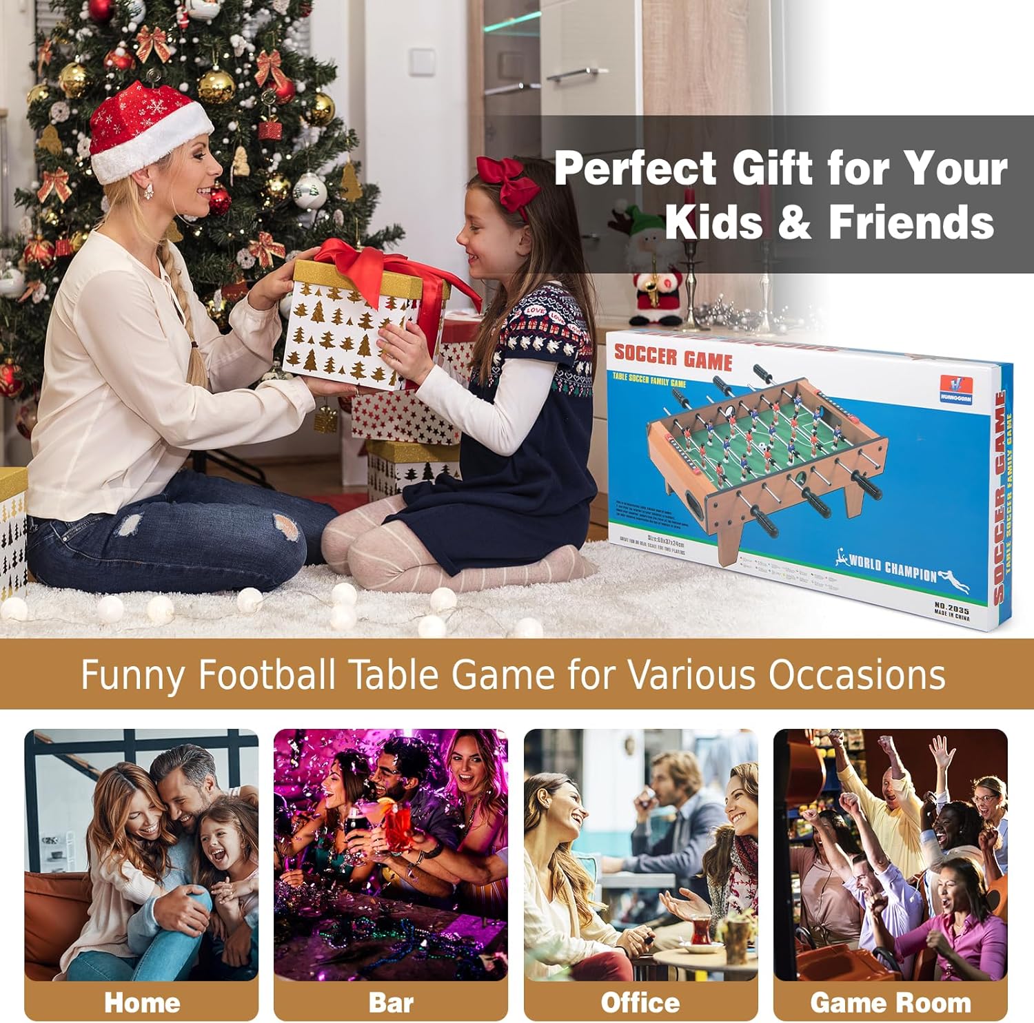COSTWAY 27'' Football Table Top, Football Soccer Game Toy Set with Wooden Frame for Kids, Family and Party (27'' Football Table Top)