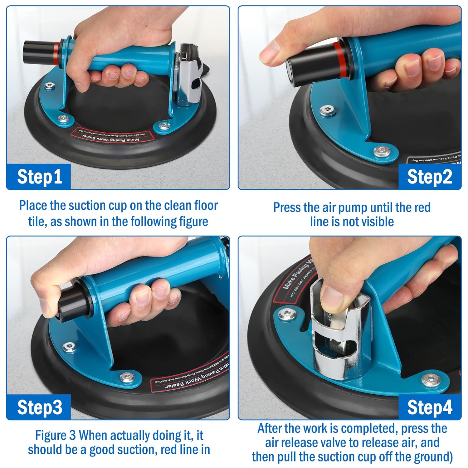 Glass Suction Cups 2 Pack with Metal Handle, 8'' Glass Suckers Lifters Heavy Duty Glass Vacuum Suction Cup, Glass Suction Lifter for Moving Glass/Window/Tile/Marbles, 220KG/480lbs Load Capacity, Blue