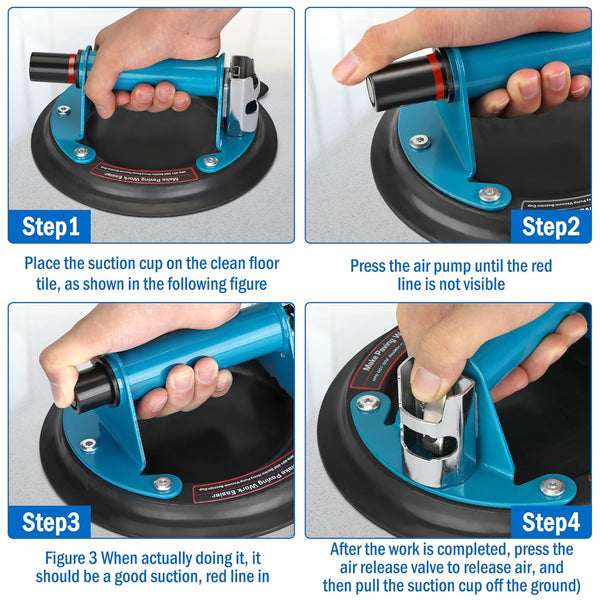 Glass Suction Cups 2 Pack with Metal Handle, 8'' Glass Suckers Lifters Heavy Duty Glass Vacuum Suction Cup, Glass Suction Lifter for Moving Glass/Window/Tile/Marbles, 220KG/480lbs Load Capacity, Blue