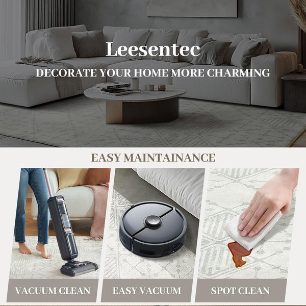 Leesentec Rugs Living Room Large Rug 200x250cm Cream Light Grey White Abstract Modern Geometrical Short Pile Rugs Easy Care Soft Non-slip Carpet