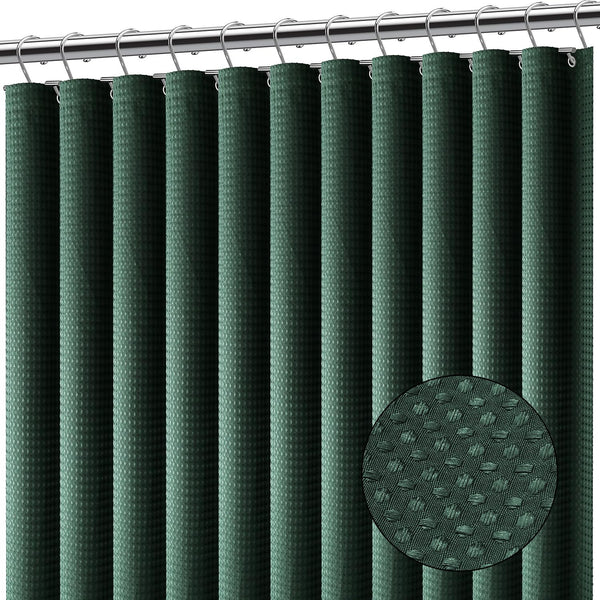 Clara Clark Hunter Green Shower Curtain - Hotel Quality Waffle Fabric Bath Curtain 72x72, Heavy Duty Waterproof Shower Curtains for Bathroom