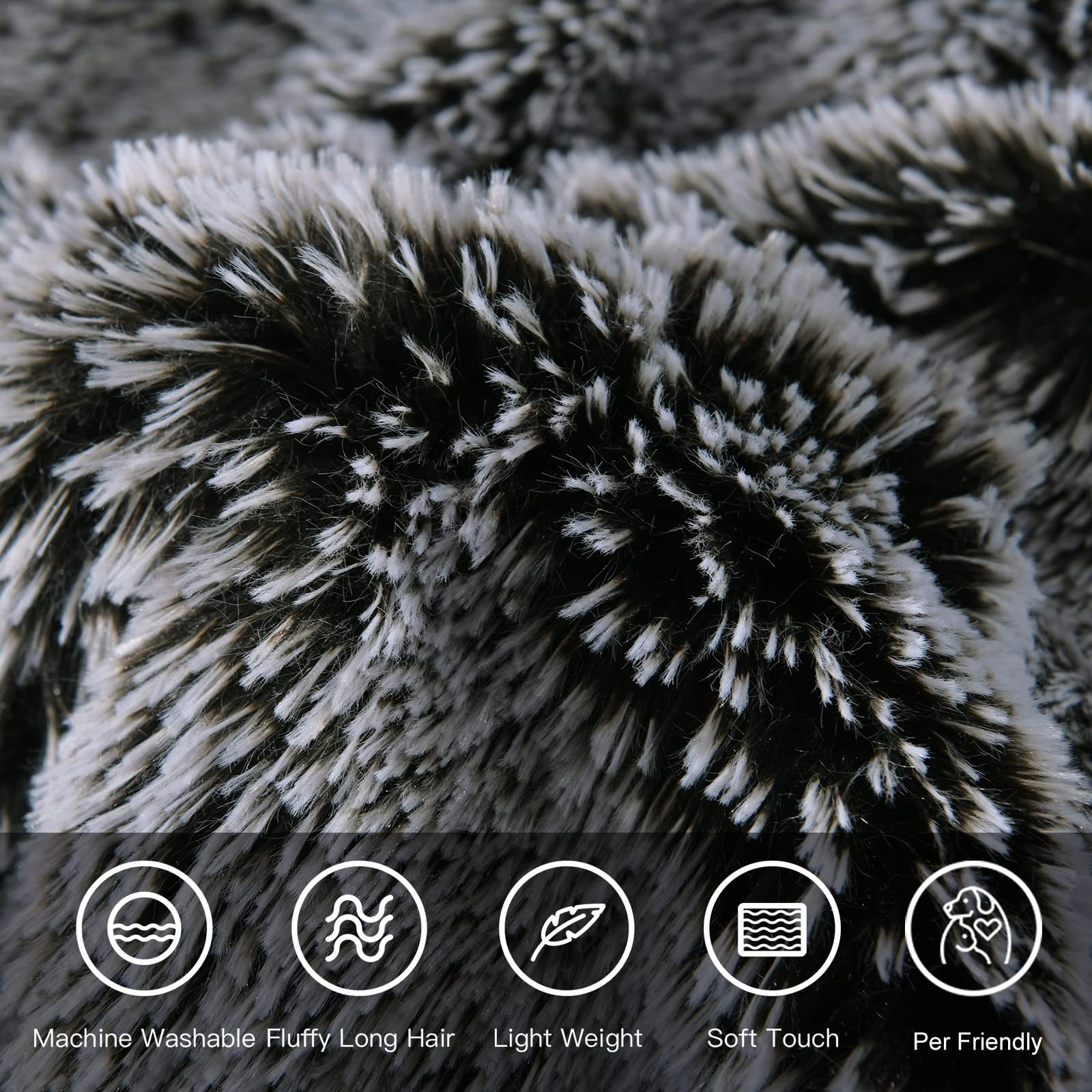 Faux Fur Throw Blanket, Luxury Shaggy Warm Fuzzy Fluffy Elegant Long Hair Washable Decoration Blanket for Sofa Couch and Bed, Grey 152x203cm