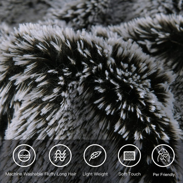 Faux Fur Throw Blanket, Luxury Shaggy Warm Fuzzy Fluffy Elegant Long Hair Washable Decoration Blanket for Sofa Couch and Bed, Grey 152x203cm