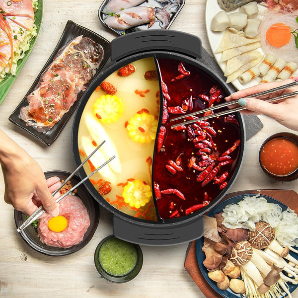 Food Party Hot Pot Hotpot Pot Electric with Divider Chinese Hot Pot Cooker 6-Quart Non-Stick Shabu Shabu Pot