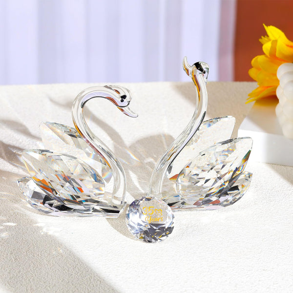 2 Pcs Clear Crystal Swans Collectible Figurine 35th Wedding Anniversary Romantic Gifts for Wife Couples, Glass Double Swans 35 Years Marriage Wedding