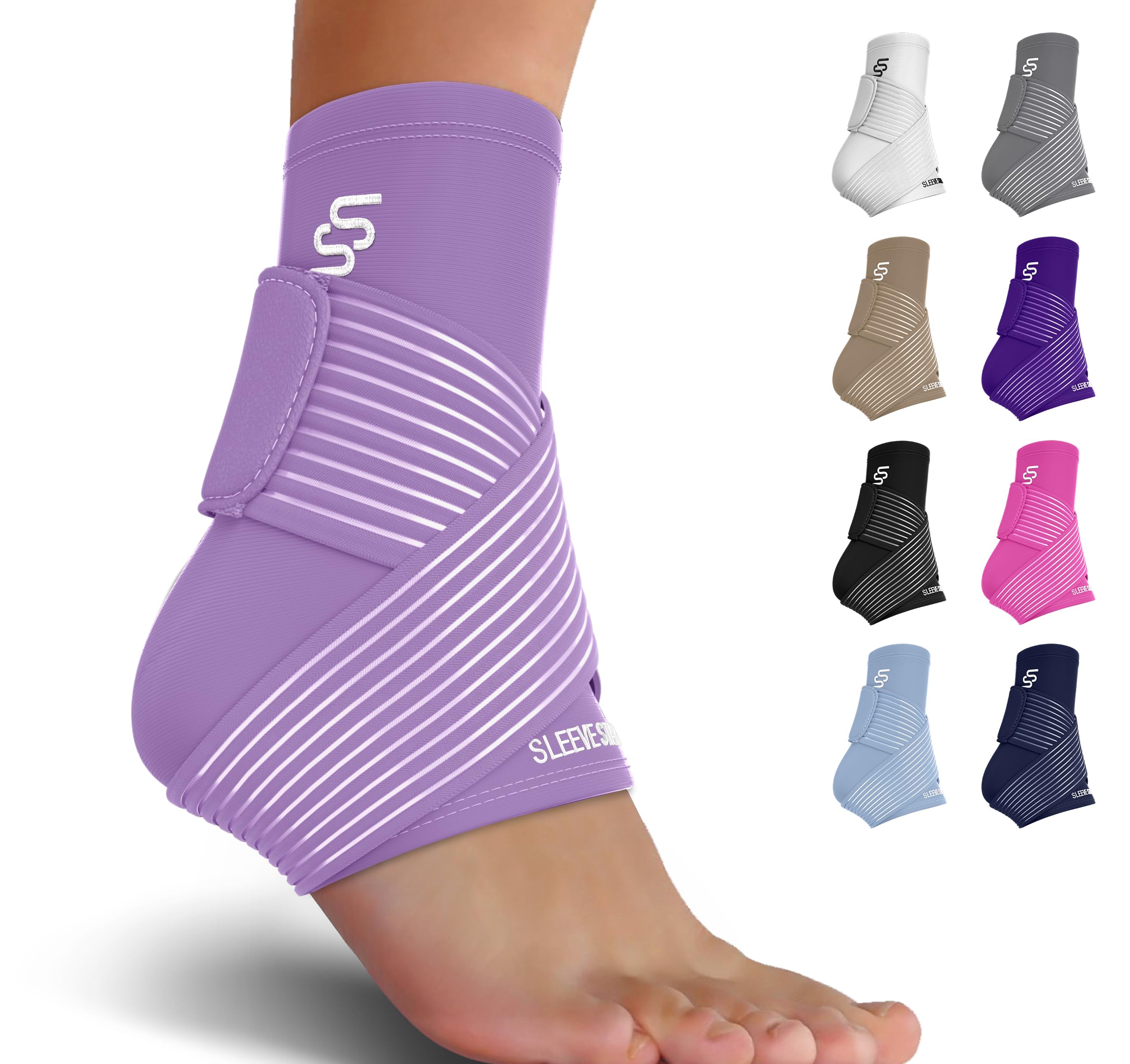 Sleeve Stars Ankle Brace for Sprained Ankle, Plantar Fasciitis Relief Ankle Support for Women & Men, Ankle Compression Sleeve w/Strap, Achilles Tendonitis Brace, Foot Brace Wrap (Single/Hot Pink)