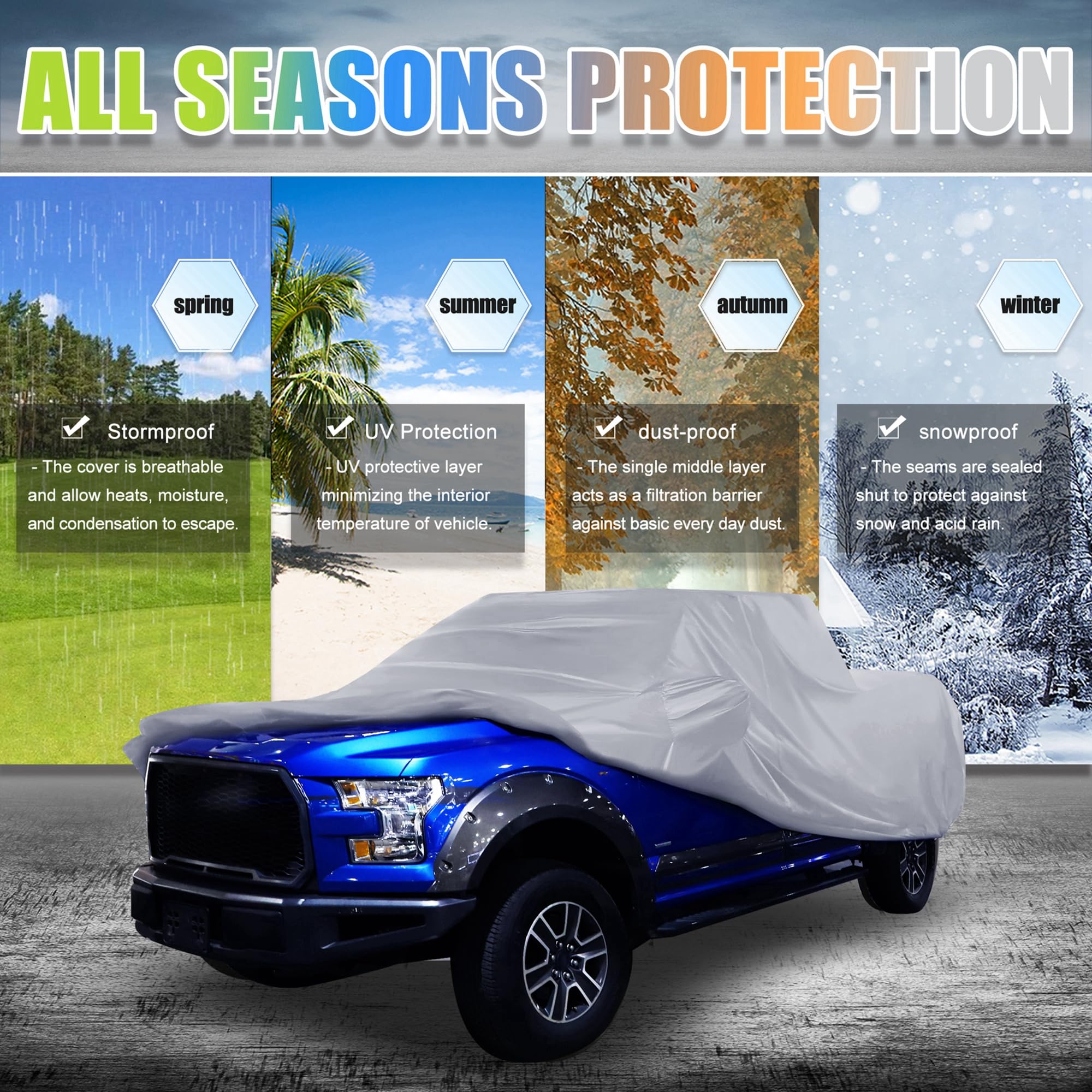 X AUTOHAUX All-Weather Pickup Truck Cover for Toyota Tacoma Crew Cab Pickup 4 Door 6.1 Feet Bed (2005-2021) - Waterproof, UV-Resistant, and Windproof with Left Door Zipper, 190T PU Material