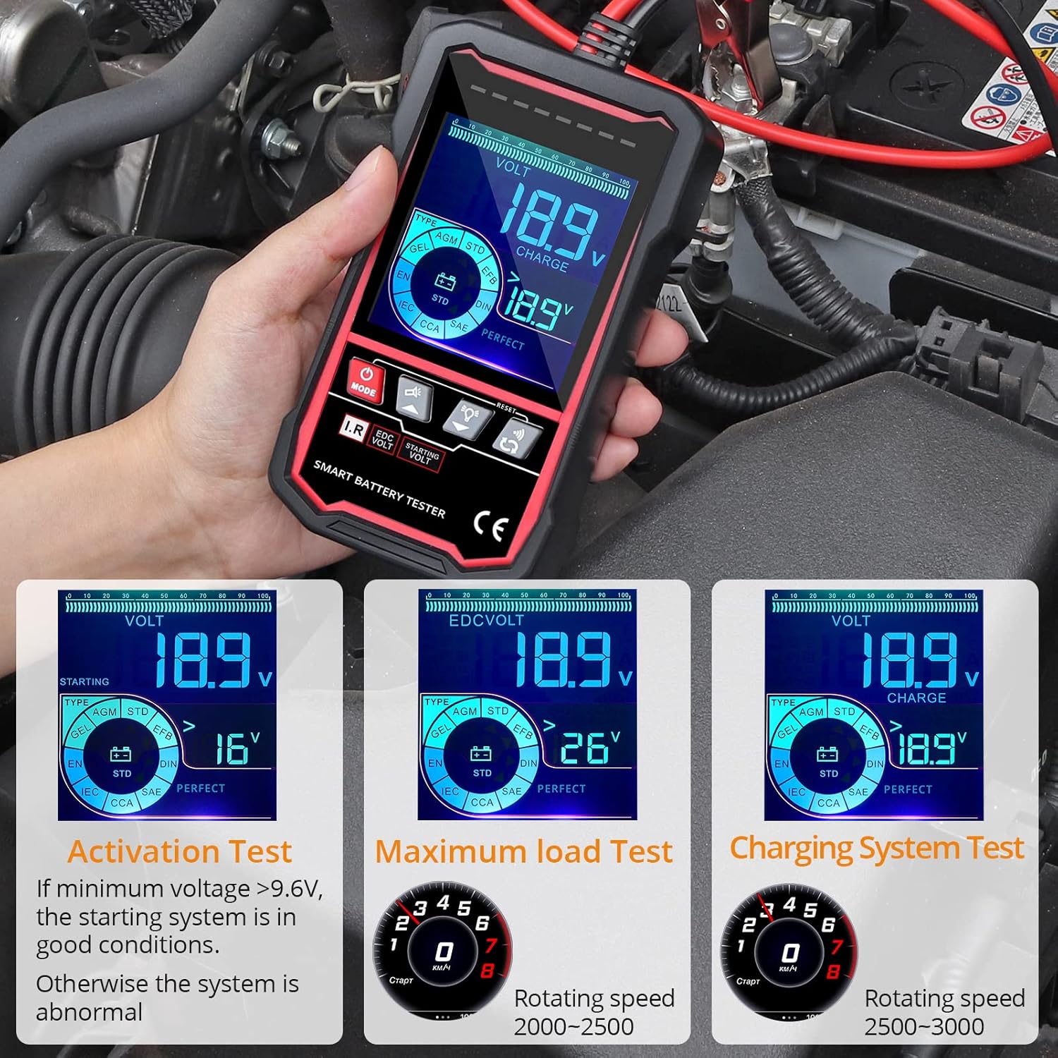 Neoteck 24V 12V Car Battery Tester, 100-2000 CCA Load Tester Automotive Alternator Tester Digital Auto Battery Analyzer Cranking Charging Systems Tester, Battery Analyzer for Cars Trucks Ship SUV