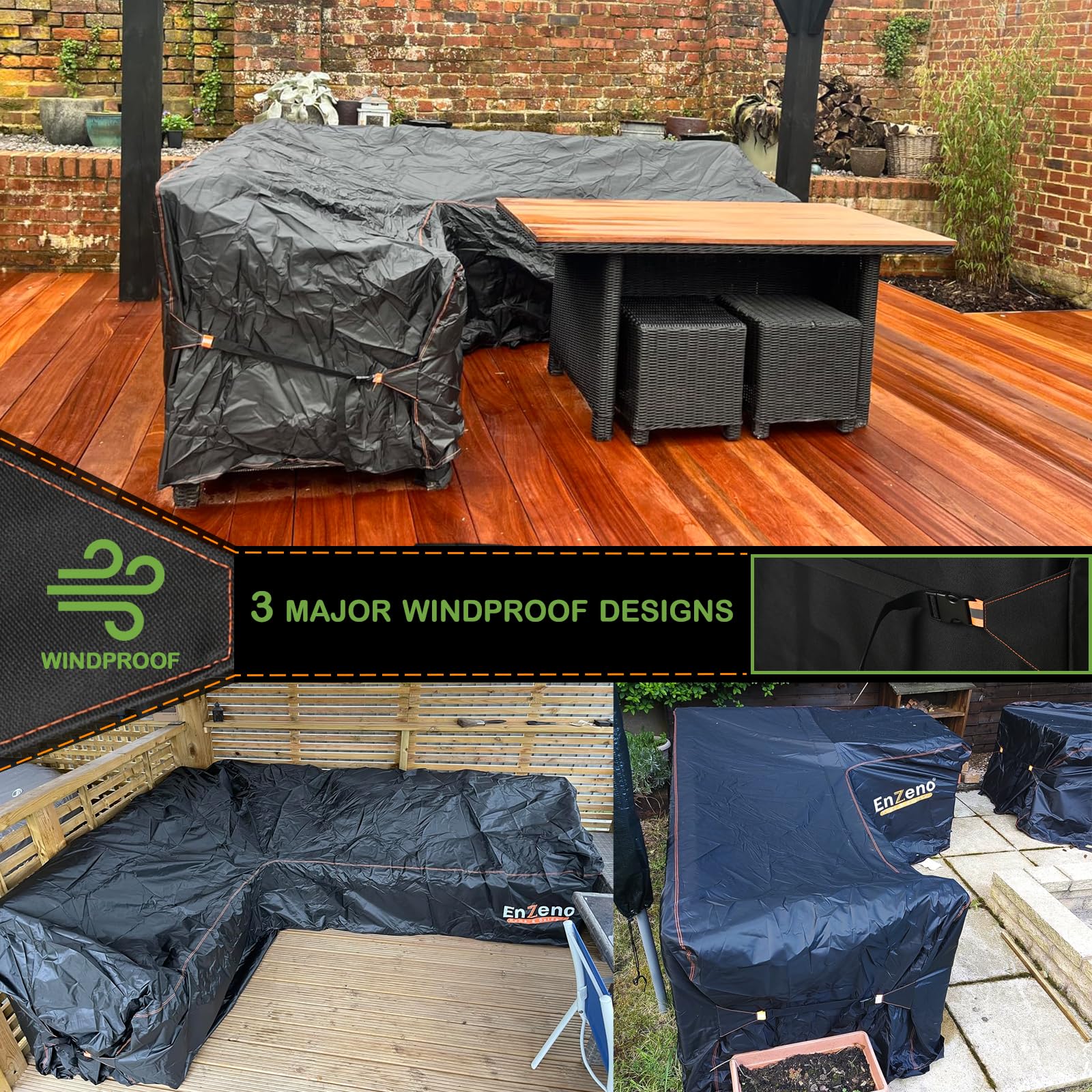 Enzeno Garden L-Shape Furniture Cover Waterproof, 420D Heavy Duty Oxford Fabric Outdoor Rattan Corner Sofa Cover with Waterproof Tape (286 * 222 *
