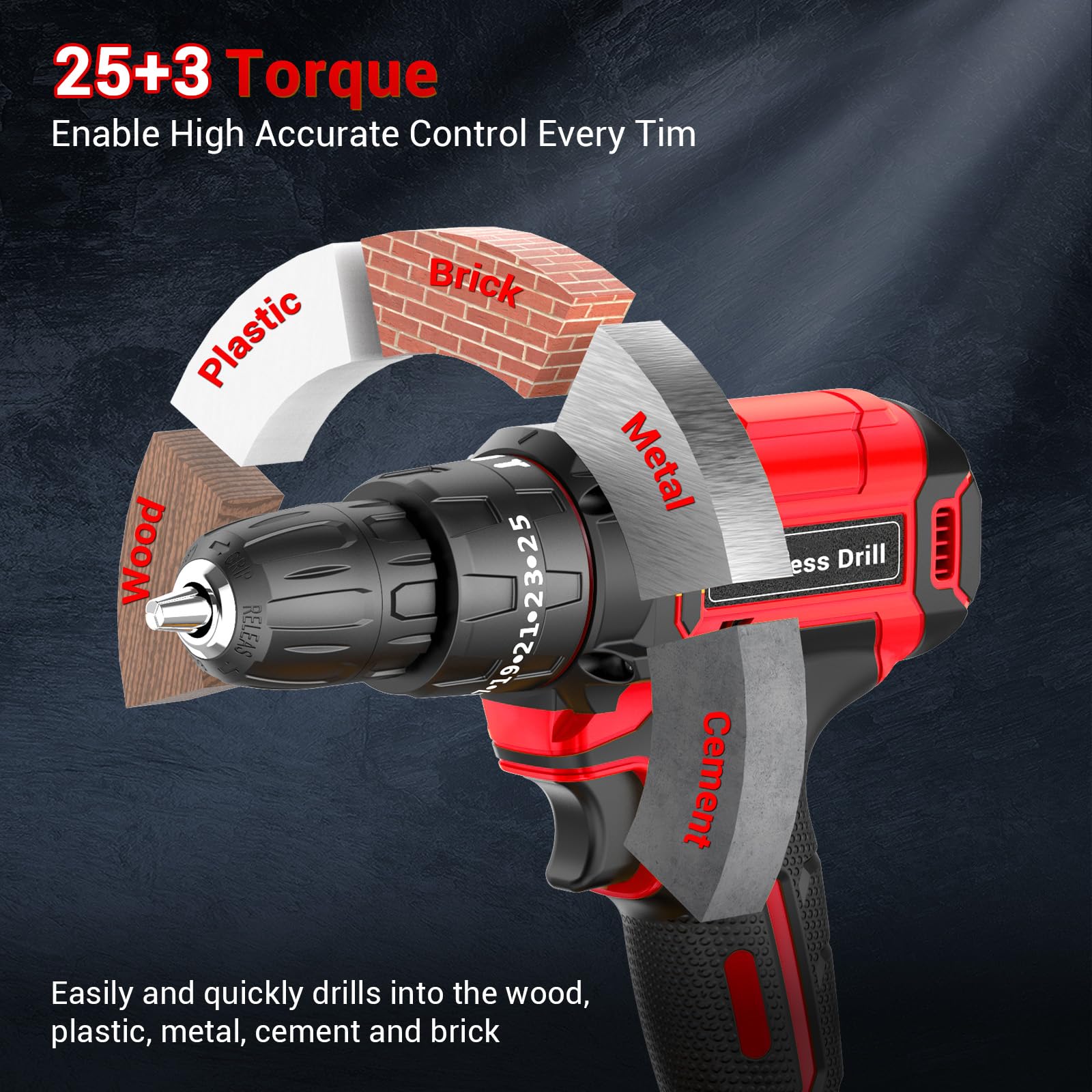 LEEIKOO Cordless Drill, 21V Electric Drill 42N.m with 2.0Ah Battery, Combi Set 10mm Chuck, 2 Speeds, 18+1 Torque, LED Light, 20pcs Drill Set for Garden DIY Project, Grey