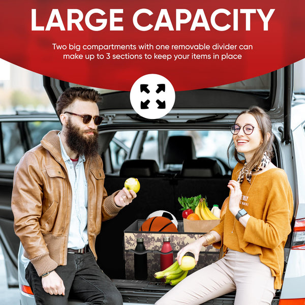 FORTEM Car Boot Organiser, Collapsible Multi Compartment SUV Organizer, Foldable Storage for Car Accessories for Women Men, 600D Oxford, Non Slip Bottom, Securing Straps, Soft Cover (50L)