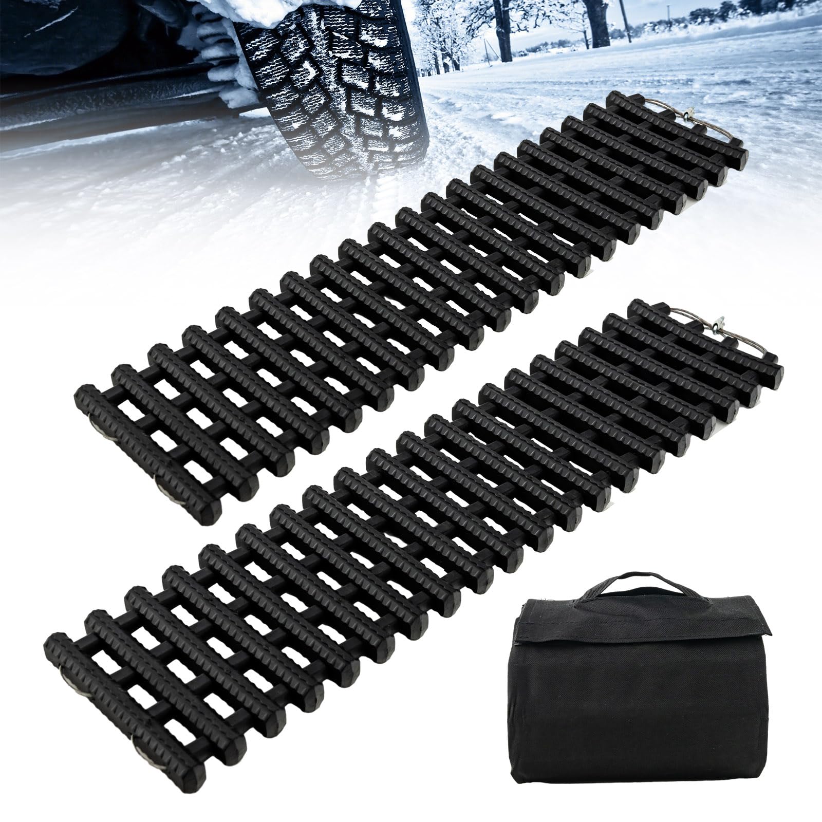 COSTWAY 2 Pack Tire Traction Mats, Folding Non-Slip TPR Recovery Track for Sand/Mud/Snow Off-road, Tire Ladder Pad Emergency Devices for Cars, Trucks, Van (100 x 21 x 3cm)