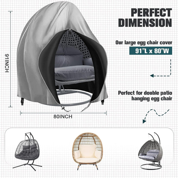 Double Egg Chair Cover Patio Hanging Egg Chair Cover Double 420D Waterproof Swinging Chair Cover Veranda Patio Cocoon Egg Chair Garden Furniture Cover